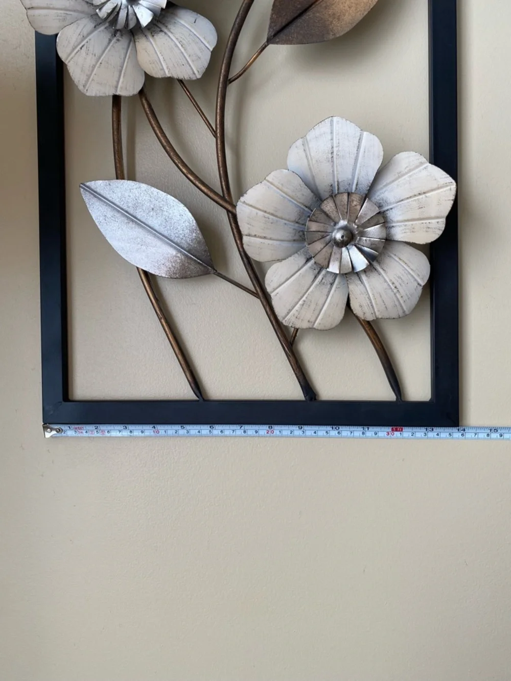 Metal Floral Wall Art Panel in White, Silver, Bronze & Black